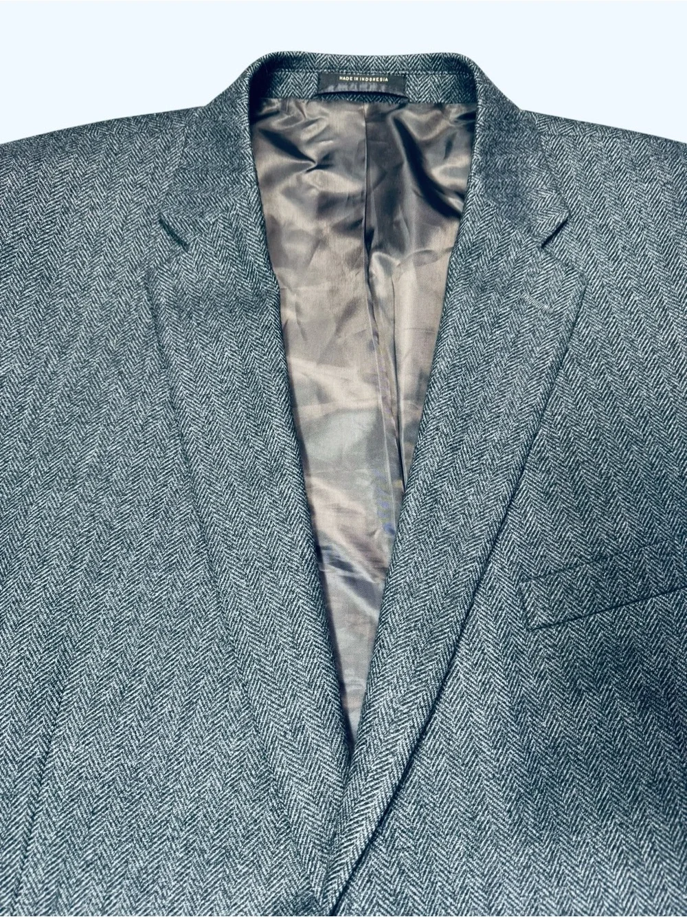 Vintage Petrocelli Grey Herringbone Wool Blazer Size 50R